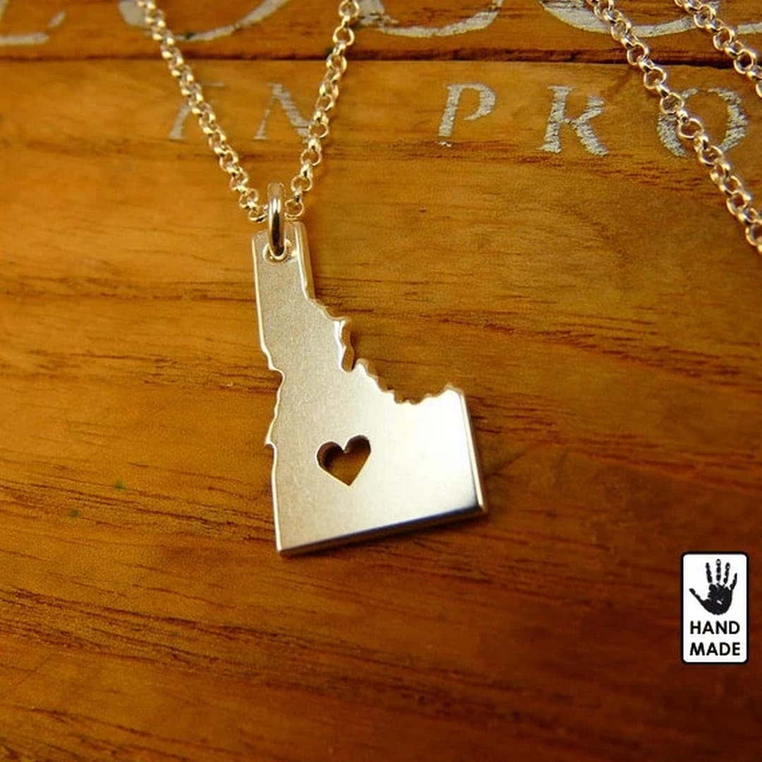Idaho State Map Charm Pendant - 925 Sterling Silver USA Map Jewelry