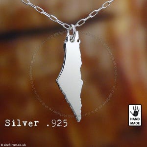 Collier carte de la PALESTINE de 1946 fait main en argent sterling .925 - Idée cadeau