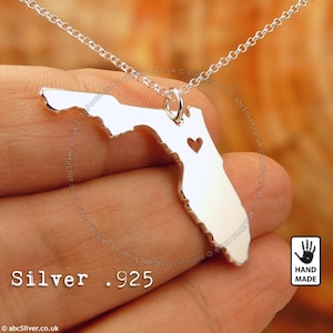 Collier carte de la FLORIDE fait main en argent sterling personnalisé - Idée cadeau