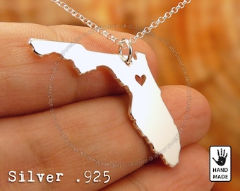 FLORIDA Map Handmade Personalized Sterling Silver .925 Necklace  - Perfect Gift