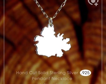 Antigua, Caribbean Map Necklace, Saint John’s, Sterling Silver .925 Chain & Thick Solid Pendant, Handmade