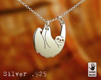 SLOTH Three Toed (Slow Living) Handmade Sterling Silver .925 Necklace  - GIFT Idea