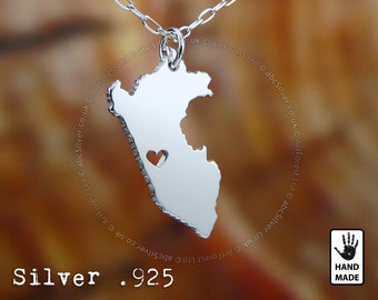 PERU , sterling silver HAND CUT pendant , sterling silver chain, custom heart - Perfect Gift