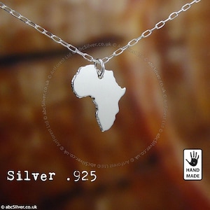 Collar de plata de ley 925 hecho a mano con el mapa de ÁFRICA: idea de REGALO