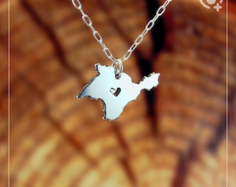 Krim Svart Karta Krim Simferopol Ukraina, Sterling Silver .925 Kedja & Tjockt Massivt Hänge, Handgjort Personligt
