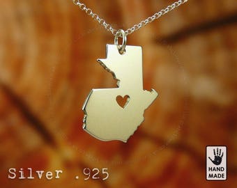 GUATEMALA Map Handmade Personalized Sterling Silver .925 Necklace  - Perfect Gift