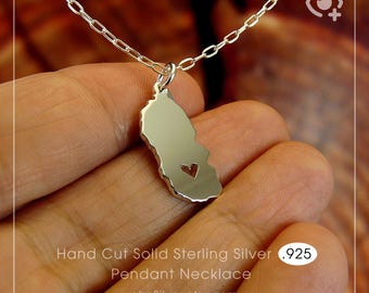 Isle of Arran Map Necklace, Eilean Arainn, Sterling Silver .925 Chain & Thick Solid Pendant, Handmade