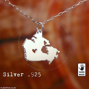 Collier carte du CANADA fait main en argent sterling .925 - Idée cadeau