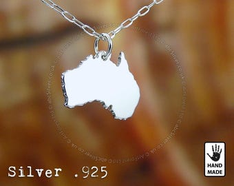 Mappa dell'Australia Canberra, catena in argento sterling 925 e ciondolo spesso e massiccio, fatto a mano