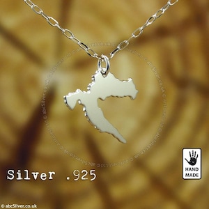 Kroatien Hrvatska Karte, Sterling Silber .925 Kette & dicker massiver Anhänger, handgemacht
