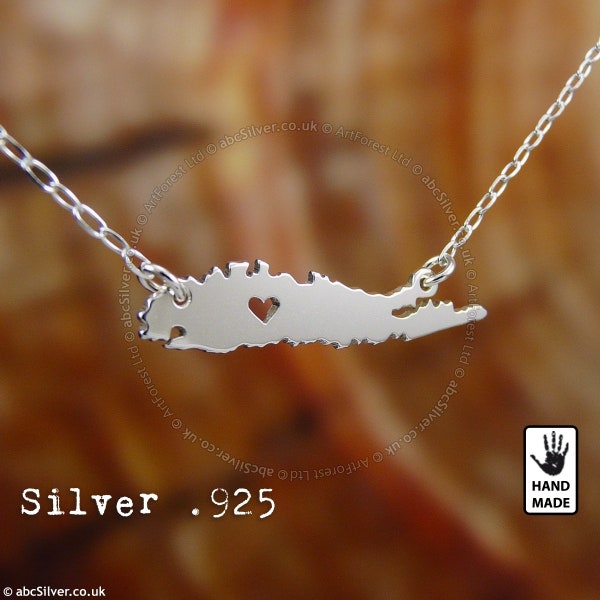 Collier personnalisé fait main en argent sterling .925 avec carte de LONG ISLAND - Cadeau parfait