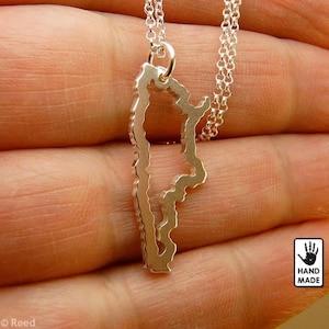 Mappa dell'Argentina Buenos Aires, catena in argento sterling 925 e ciondolo spesso e massiccio, fatto a mano