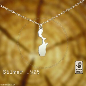 Samsø Island Danmark Map, Sterling Silver .925 Chain & Thick Solid Pendant, Handmade