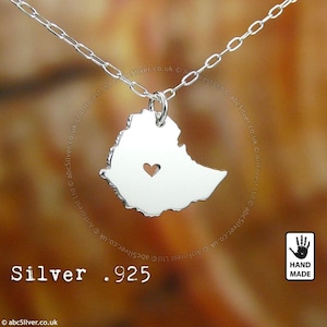 Etiopía ኢትዮጵያ Mapa de África Addis Abeba, Cadena de plata de ley .925 y colgante grueso y sólido, hecho a mano y personalizado