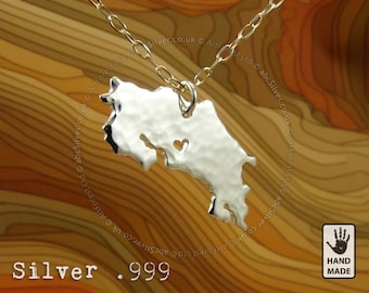 COSTA RICA Map Handmade Personalized Silver .999 Necklace