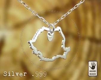 Romania România Map Bucharest, Sterling Silver .925 Chain & Thick Solid Pendant, Handmade