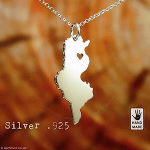 Tunesien Karte handgemachte personalisierte Sterling Silber .925 Halskette - GESCHENKidee