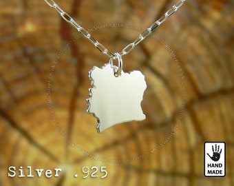 Ivory Coast Map Handmade Personalized Sterling Silver .925 Necklace - Perfect Gift