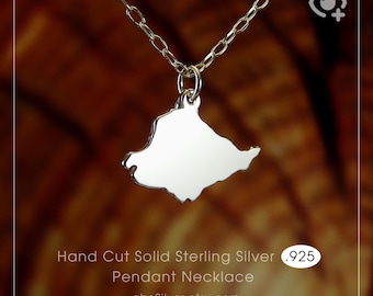 Halsband i Isle of Wight, smycken med kartor över Storbritannien, kedja i sterlingsilver med 925-tal och tjockt massivt hänge, handgjort