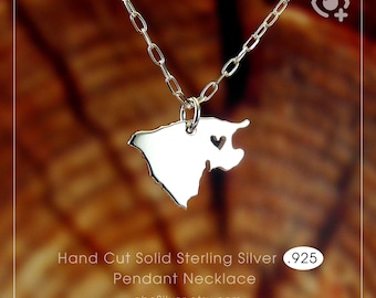 Mini Fur Island Map Necklace, Denmark, Sterling Silver .925 Chain & Thick Solid Pendant, Handmade