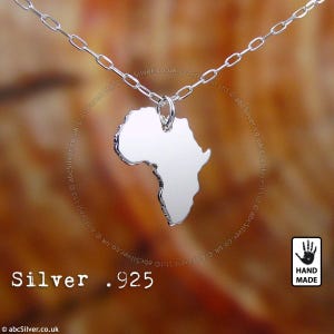 Collar de plata de ley 925 hecho a mano con el mapa de ÁFRICA: idea de REGALO