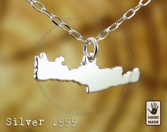 Crete Κρήτη Map Handmade Sterling Silver .925 Necklace - Perfect Gift