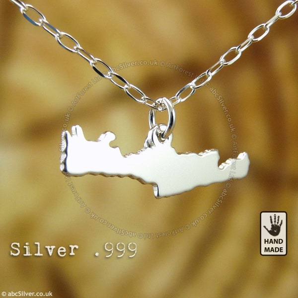 Crete Κρήτη Map Handmade Sterling Silver .925 Necklace - Perfect Gift