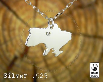 Ukraine Україна Map Kyiv, Sterling Silver .925 Chain & Thick Solid Pendant, Handmade Personalized