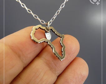 Afrikakarta, kedja i sterlingsilver .925 och oxiderat tjockt massivt hänge, handgjort