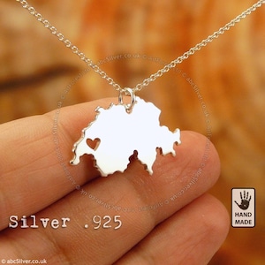 Mapa de Berna, Suiza, cadena de plata de ley .925 y colgante grueso y macizo, hecho a mano y personalizado.