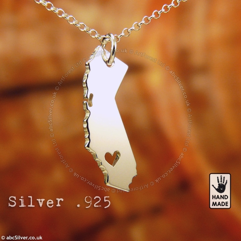 Winzige CALIFORNIA State Map Handgemachte personalisierte Sterling Silber .925 Halskette Perfektes Geschenk Bild 1