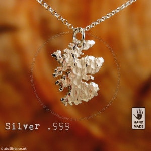 Collier carte de l'Ecosse fait main en argent fin martelé .999 - Idée cadeau