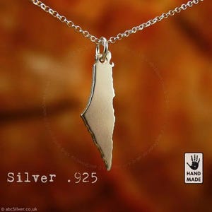 Collier carte de la PALESTINE de 1946 fait main en argent sterling .925 - Idée cadeau