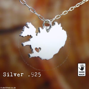 Collier carte de l'Islande fait main en argent sterling .925 - Idée cadeau