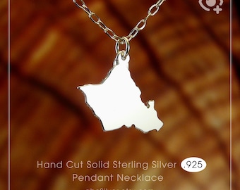 Oahu, Hawaii, USA karthalsband, Oʻahu, Sterling Silver .925 kedja & tjockt massivt hänge, handgjorda