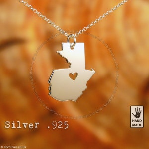 Collier carte du Guatemala fait main en argent sterling .925 - Idée cadeau
