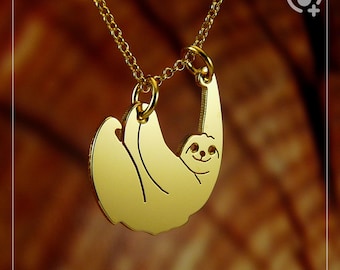 Herr Långsam Sloth, Förgylld 22k Sterlingsilver .925 Kedja & Tjockt Massivt Hänge, Handgjort