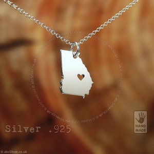 Georgia State Karte handgemachte personalisierte Silber .925 Halskette - GESCHENK-Idee