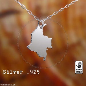 Collier carte de la COLOMBIE fait main en argent sterling .925 - Idée cadeau