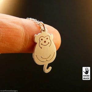 Cheeky Monkey Animal, Sterling Silver .925 Chain & Thick Solid Pendant, Handmade