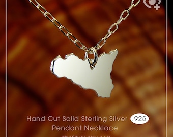 Sicilien, Italien Karthalsband, Palermo, Sterlingsilver .925 Kedja & Tjockt Massivt Hänge, Handgjort