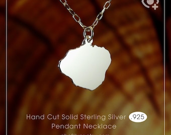 Kauai, Hawaii, USA Karta Halsband, Kauaʻi, Sterling Silver .925 kedja & tjockt massivt hänge, handgjorda