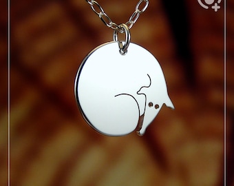 Sovande italiensk vinthund, kedja i sterlingsilver .925 och tjockt massivt hänge, handgjort