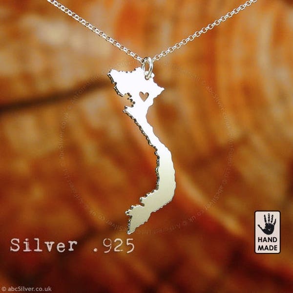 Vietnam Map Handmade Personalized Sterling Silver .925 Necklace  - Perfect Gift