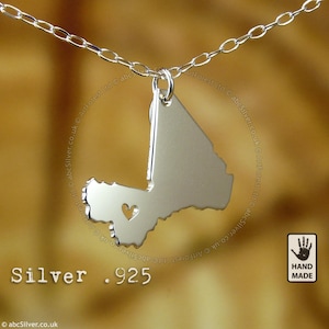 MALI Afrika Karte handgemachte personalisierte Sterling Silber .925 Halskette - GESCHENK-Idee