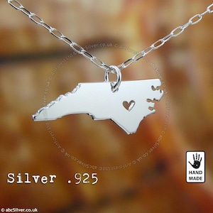 North Carolina State Map Handmade Personalized Sterling Silver .925 Necklace - GIFT Idea