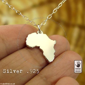 Collier carte de l'Afrique fait main en argent sterling .925 - Idée cadeau