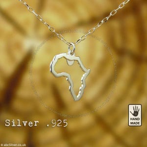 Collier carte de l'Afrique fait main en argent sterling .925 - Idée cadeau