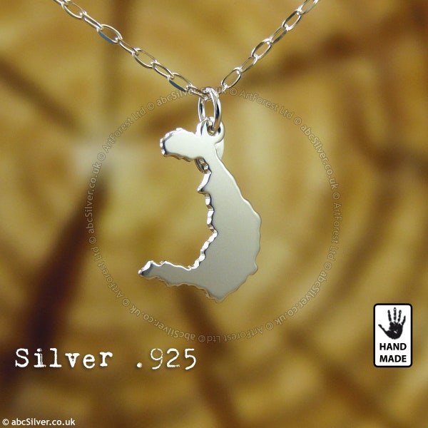 Santorini Santoryn Σαντορίνη Map Handmade Sterling Silver .925 Necklace - Perfect Gift