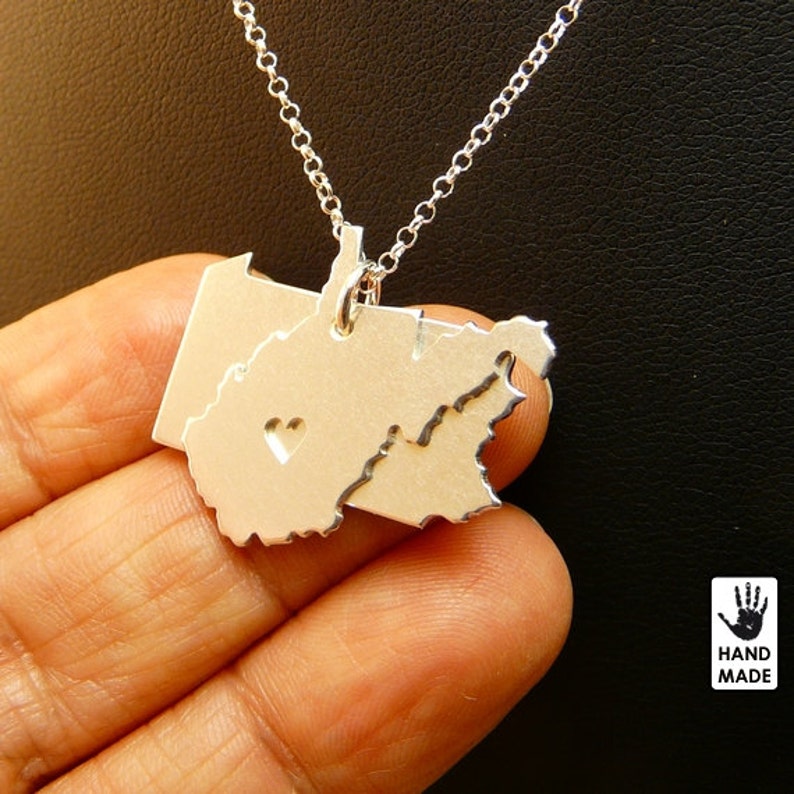ANY 2 STATES Handmade Personalized Sterling Silver .925 Necklace in a gift box